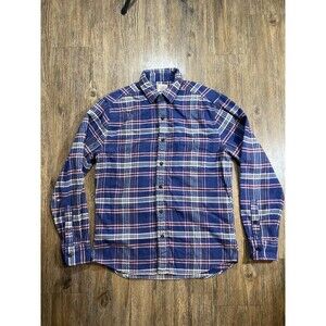 Faherty Flannel Shirt Medium Blue Plaid Long Sleeve Button Organic Cotton